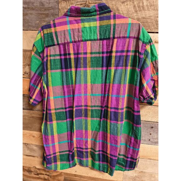 G&M Men's Short Sleeve XL Button Down Multicolor Plaid Collared Shirt - Picture 2 of 3